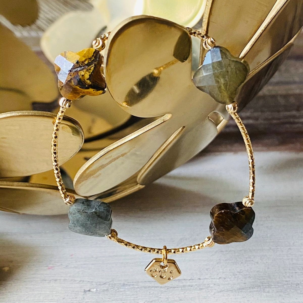 Labradorite & Tigereye Clover La Grace Bracelet