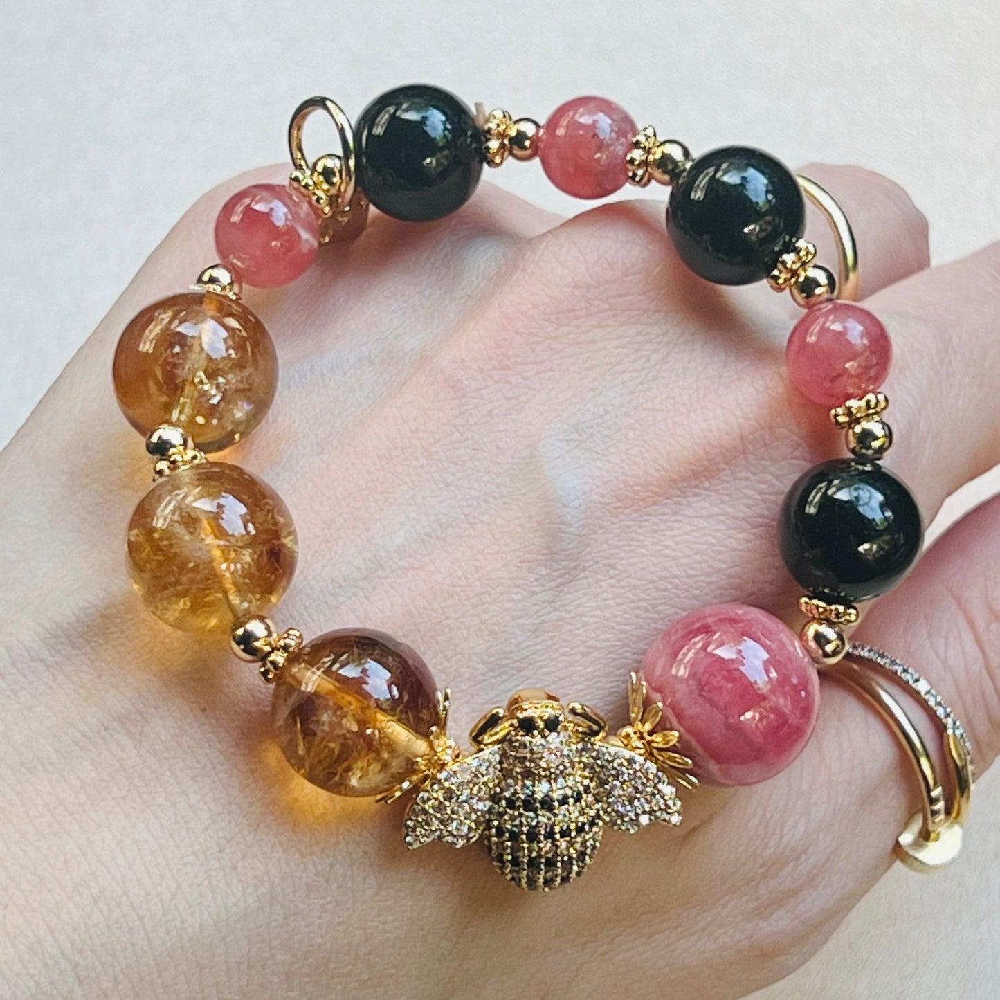 Rhodochrosite Jewel Bee Bracelet