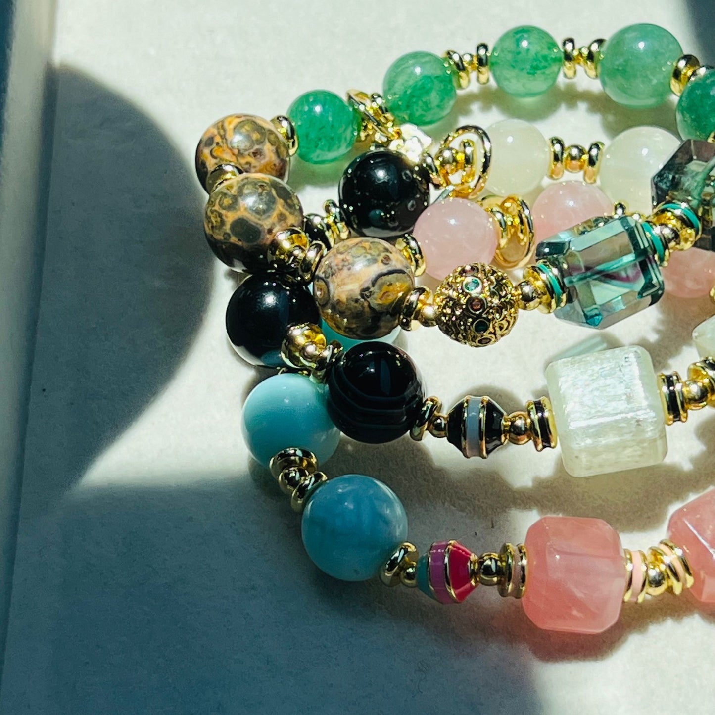 Hemimorphite & Madagascar Rose Quartz Cube Bracelet