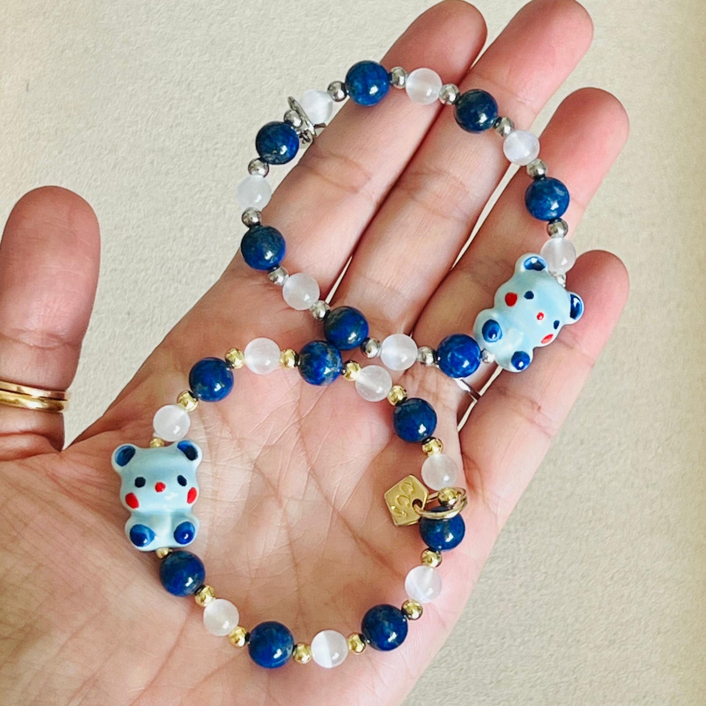 Lapis Lazuli & Selenite Blessings Bear Bracelet