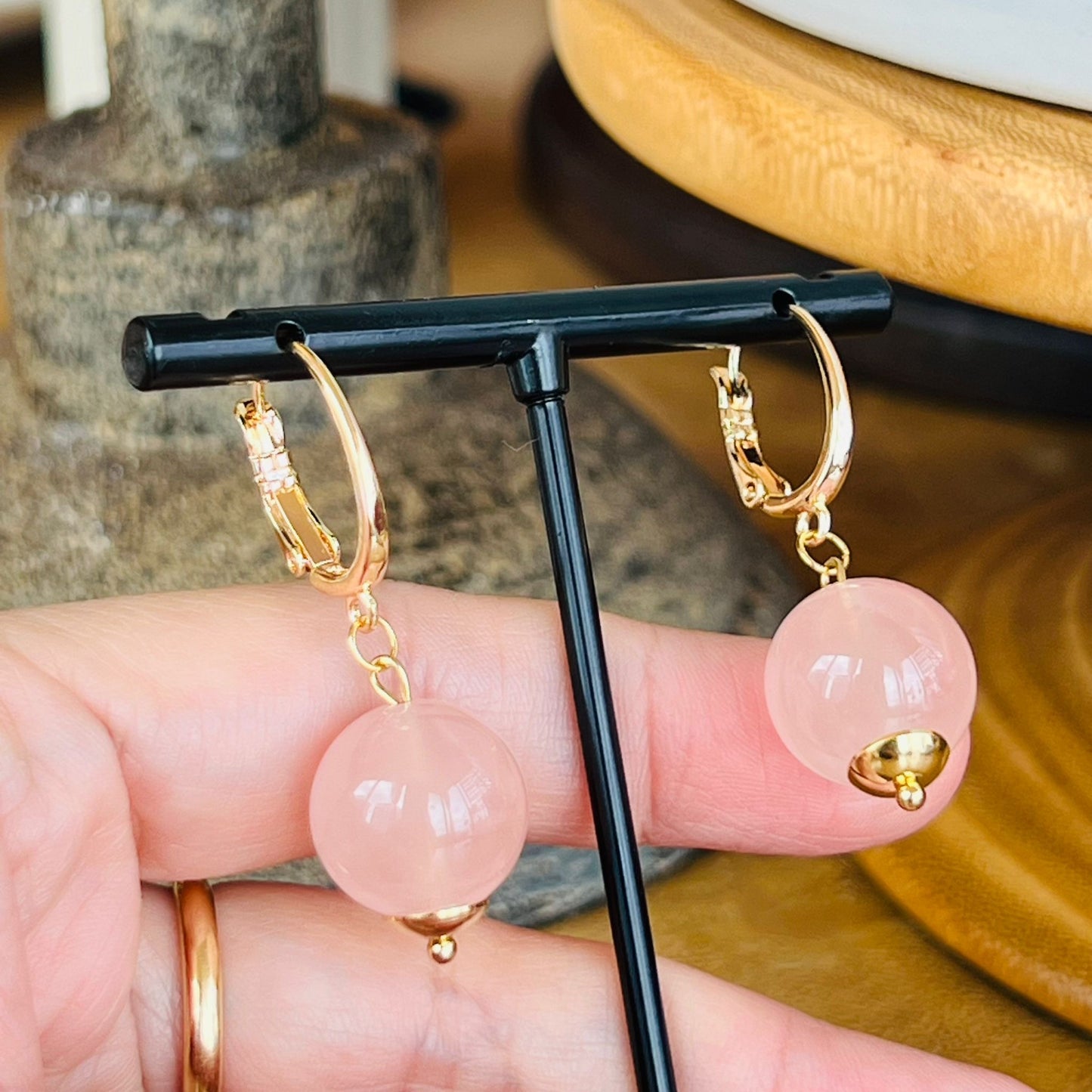 Peach Magadascar Rose Quartz Earrings