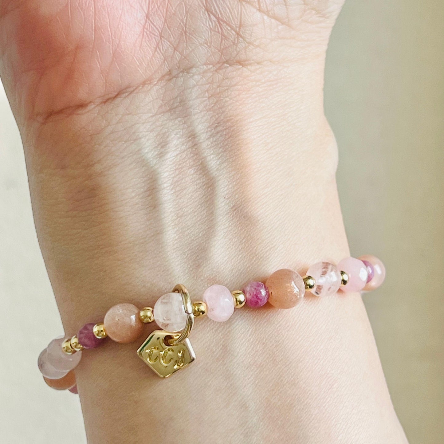 Morganite, Pink Tourmaline, Rose Quartz & Sunstone Rose Koi Bracelet