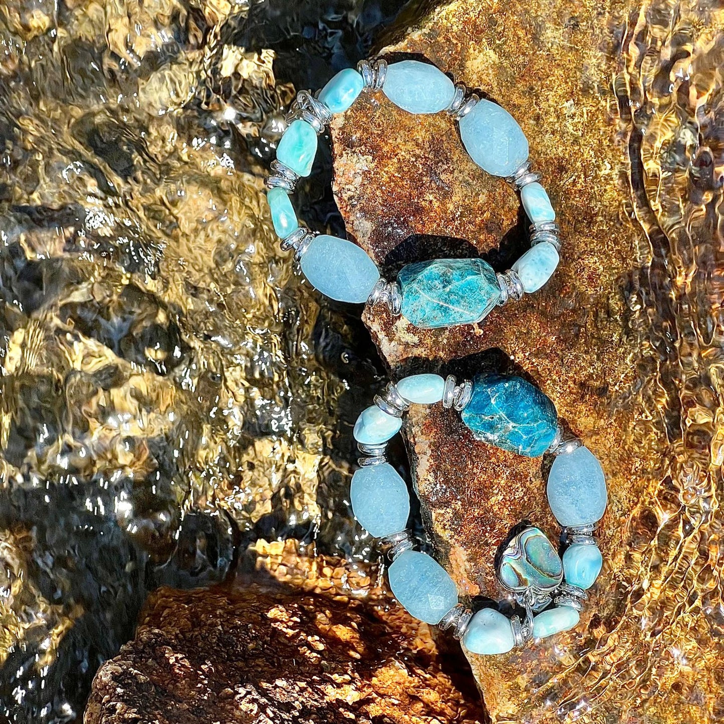 Raw Aquamarine, Blue Apatite & Larimar Bracelet