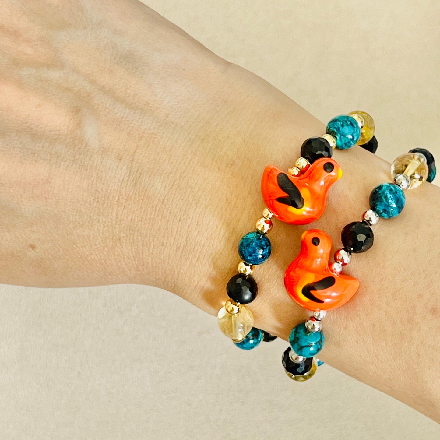 Black Onyx, Citrine & Turquoise Hermes Birdie Bracelet