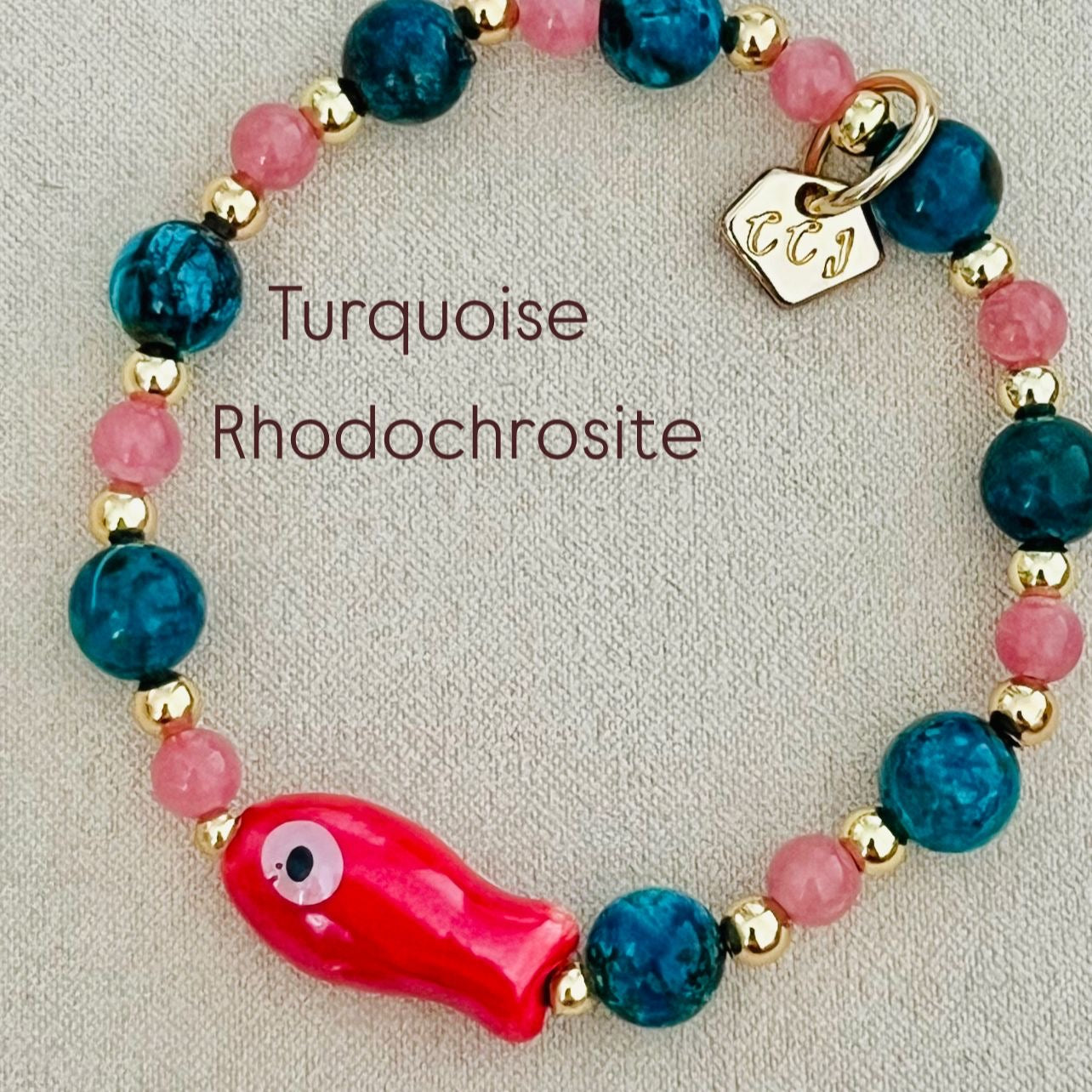 Rhodochrosite & Turquoise Money Fish Bracelet 🐟