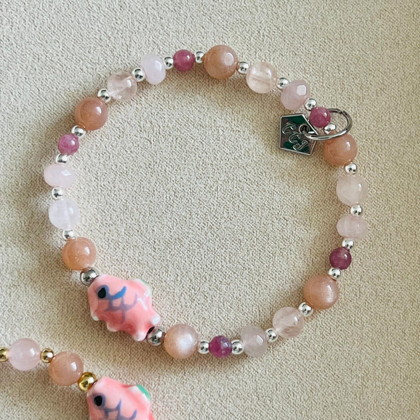 Morganite, Pink Tourmaline, Rose Quartz & Sunstone Rose Koi Bracelet