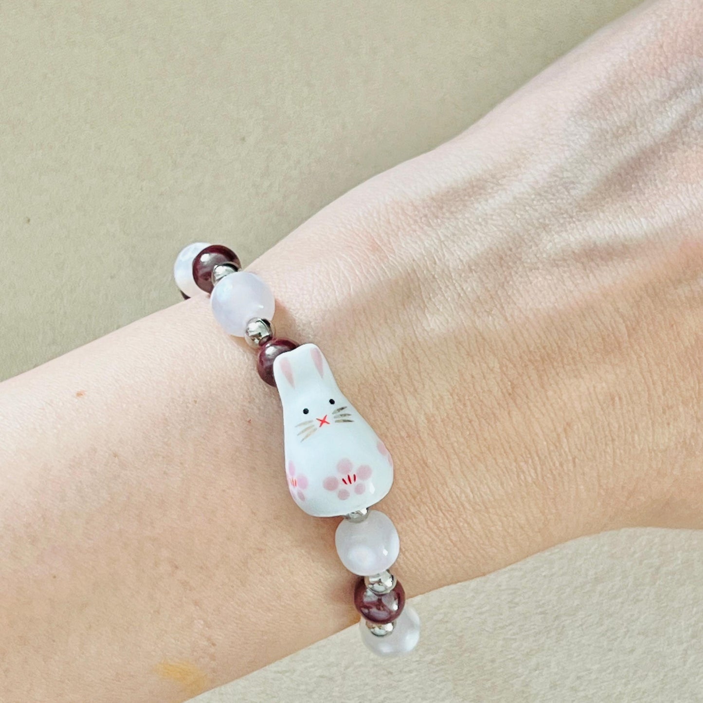 Cinnabar & Snowflake Agate Heavenly Bunny Bracelet