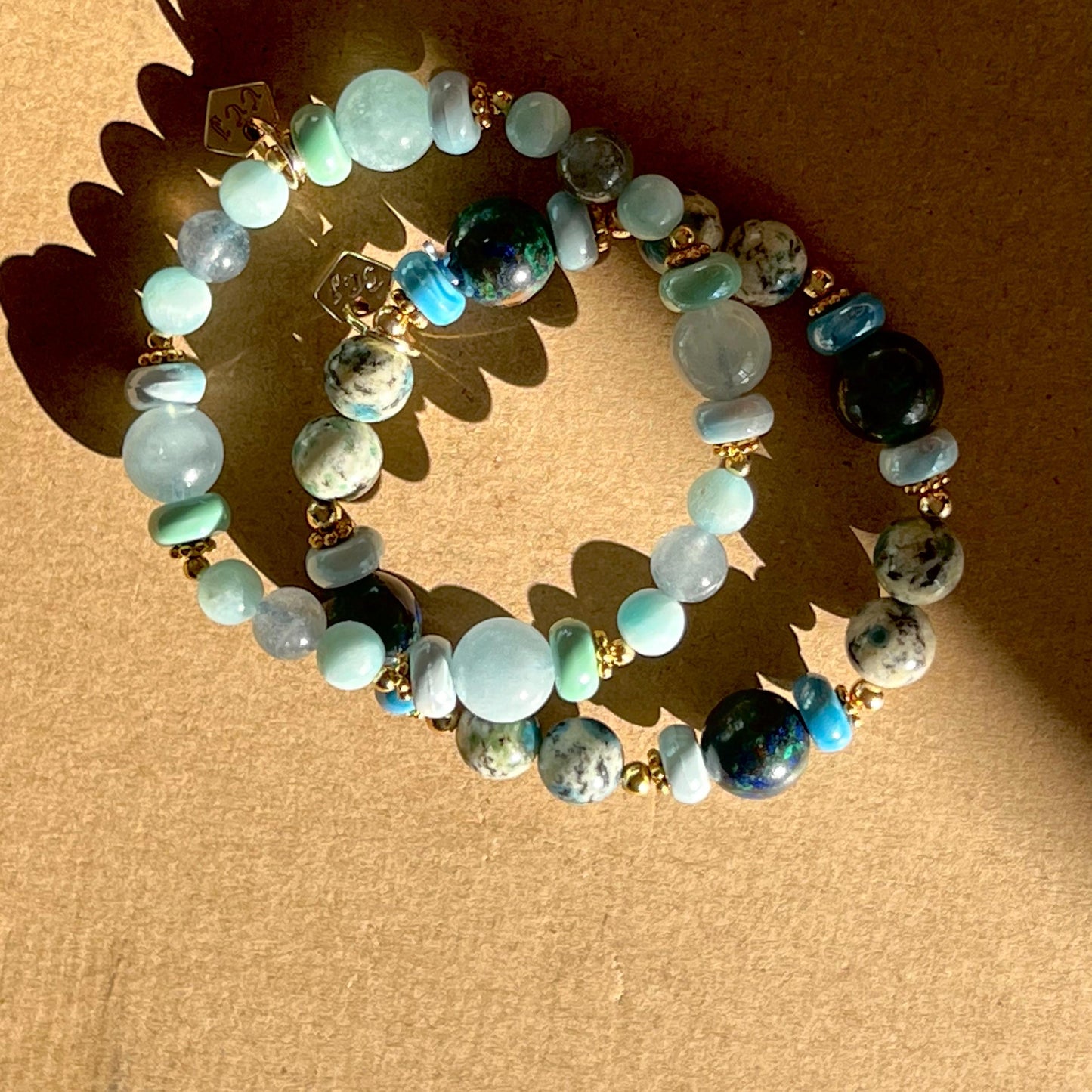 Blue Beryl, Blue Strawberry Quartz & Hemimorphite Candy Bracelet