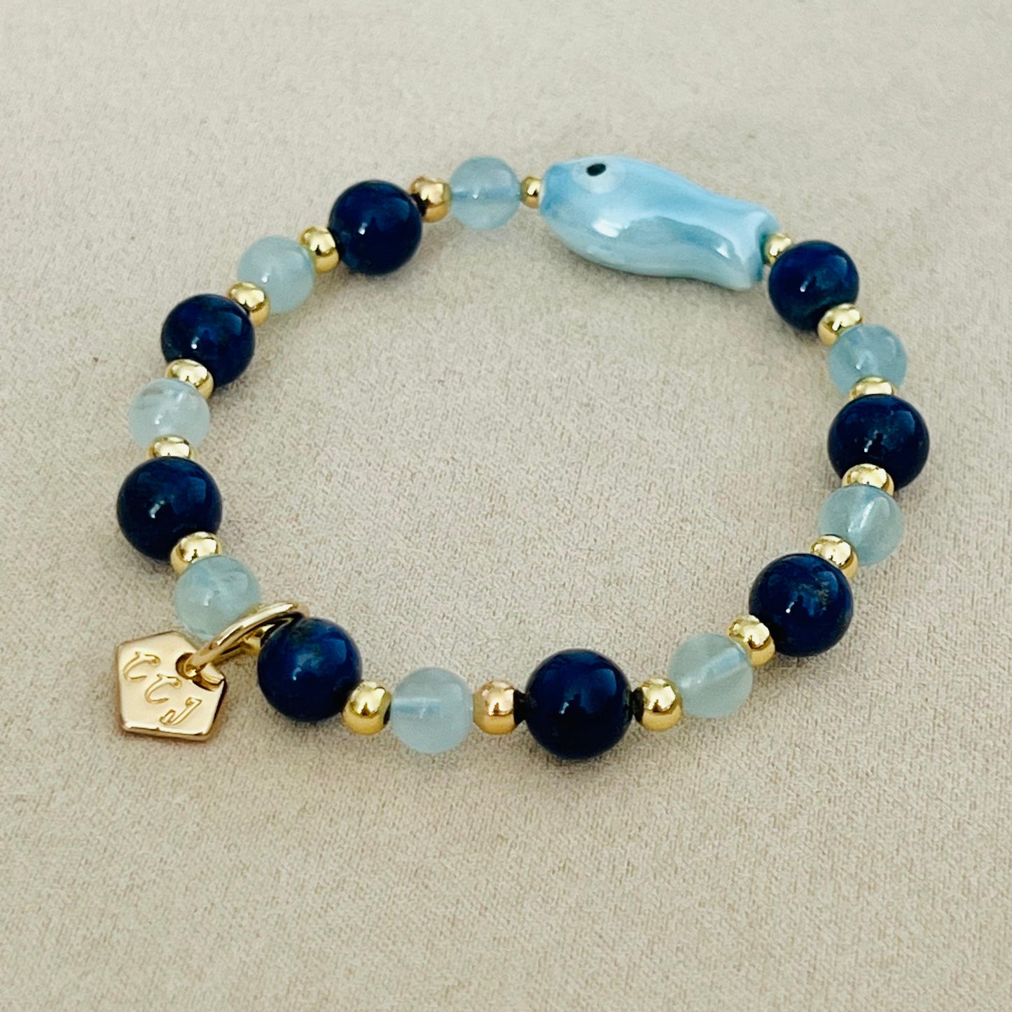 Aquamarine & Lapis Lazuli Money Fish Bracelet 🐟