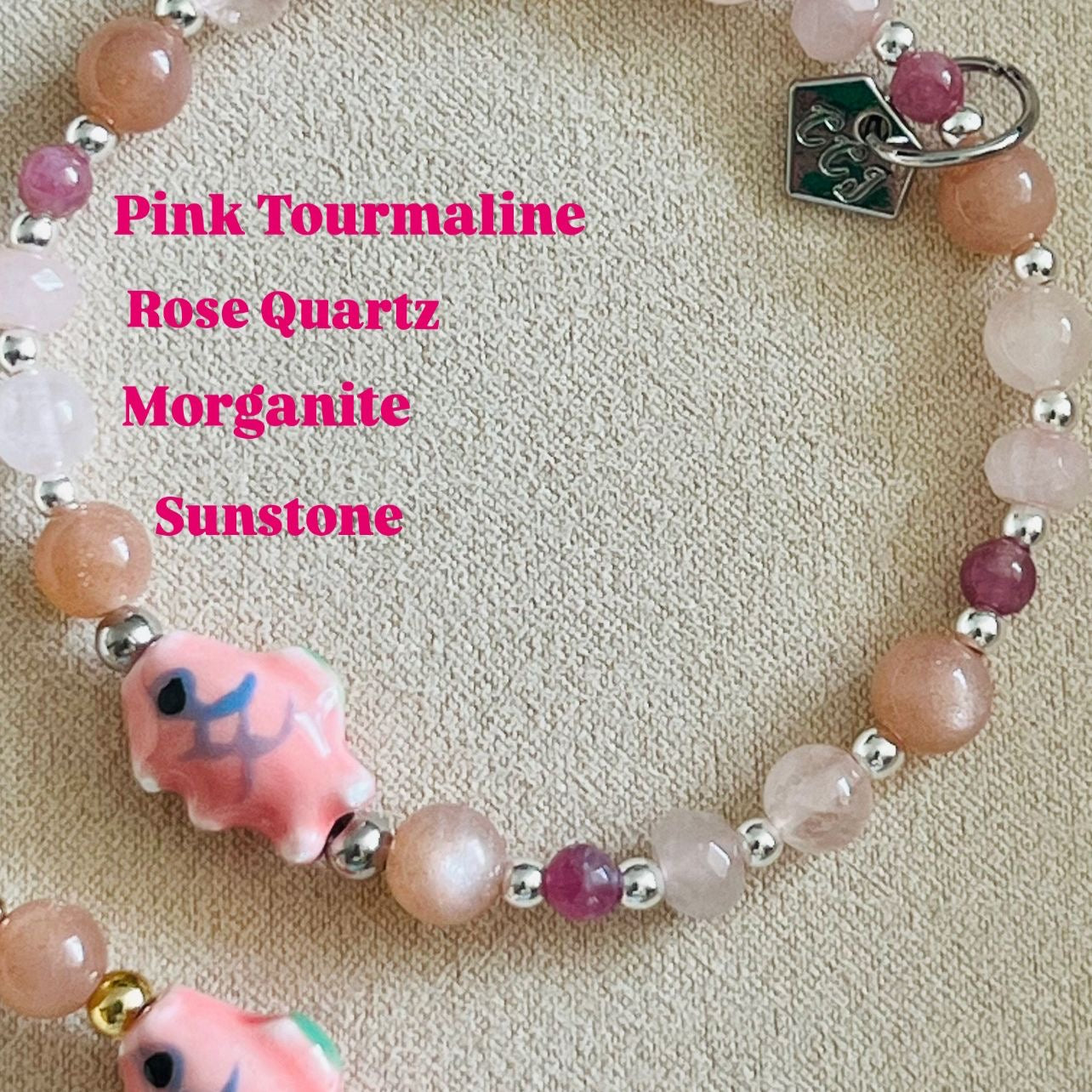 Morganite, Pink Tourmaline, Rose Quartz & Sunstone Rose Koi Bracelet