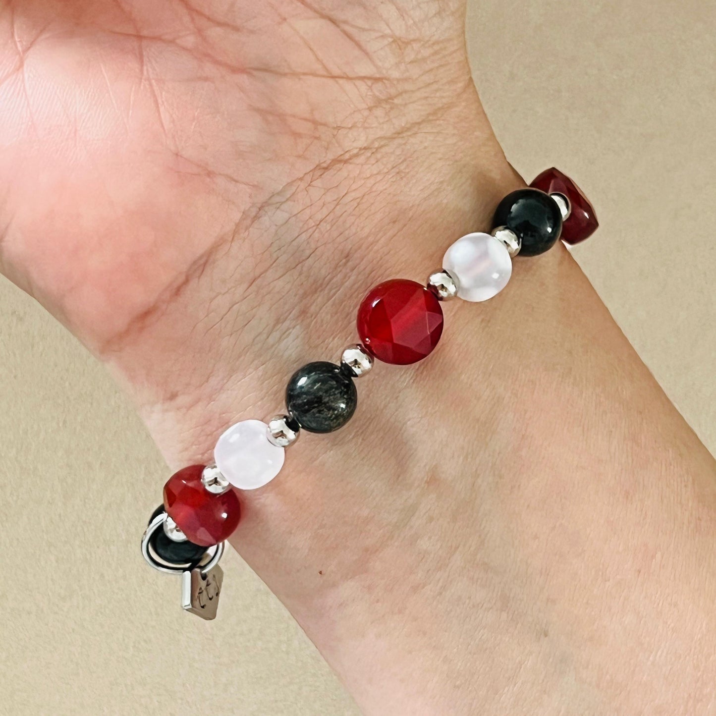 Gold Sheen Obsidian, Red Agate & Snowflake Agate Money Kitty Bracelet