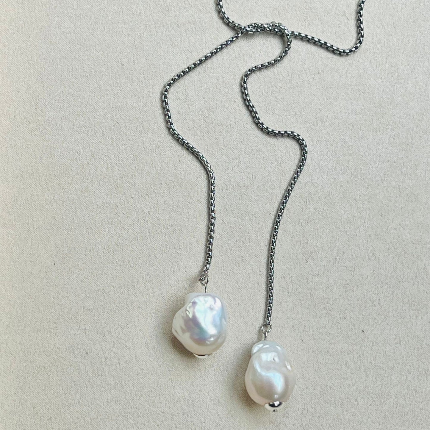 Puffy Baroque Pearl Snake Necklace SHW