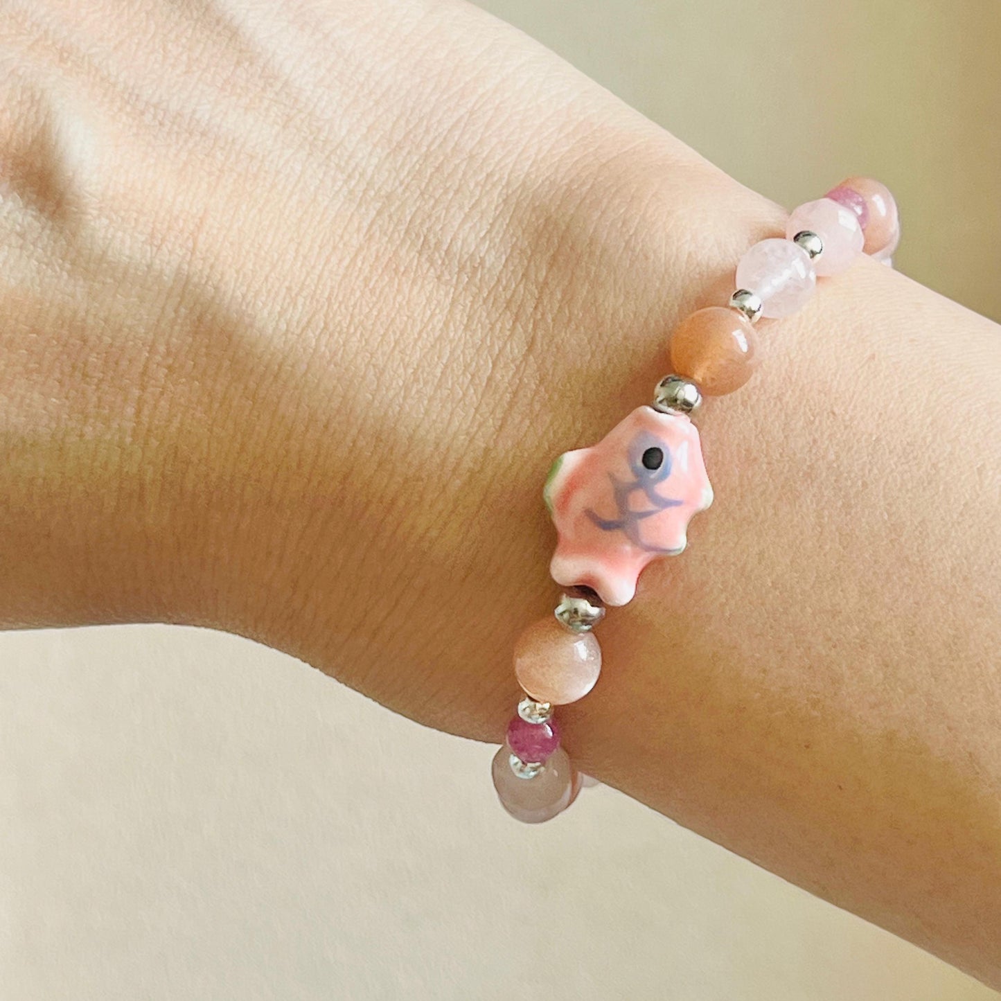 Morganite, Pink Tourmaline, Rose Quartz & Sunstone Rose Koi Bracelet