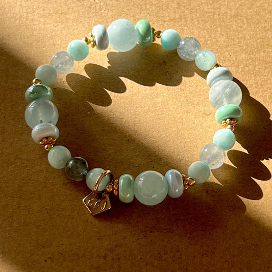 Blue Beryl, Blue Strawberry Quartz & Hemimorphite Candy Bracelet