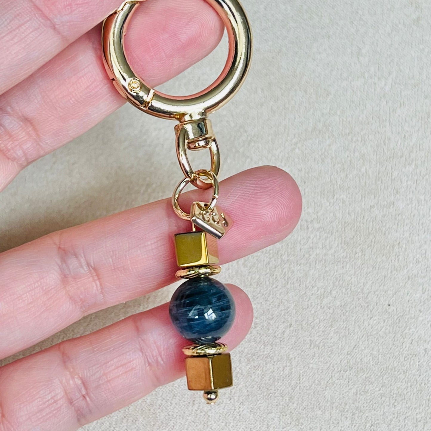 Iolite & Gold Hematite Bag Charm/ Key Ring