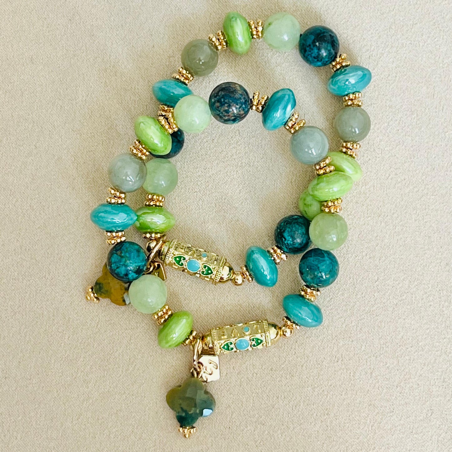 Jade, Serpentine & Turquoise Love 💚 Bracelet