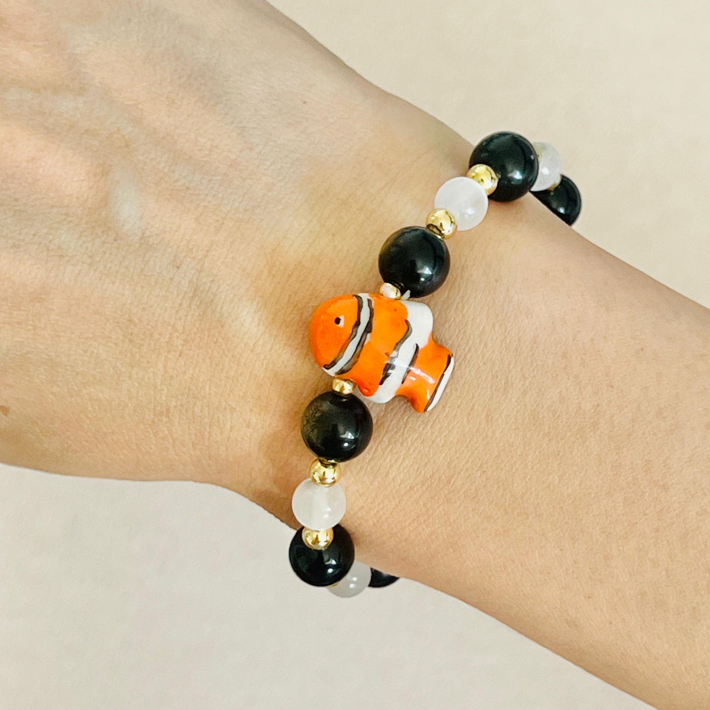 Gold Sheen Obsidian & Selenite Courageous Clownfish Bracelet