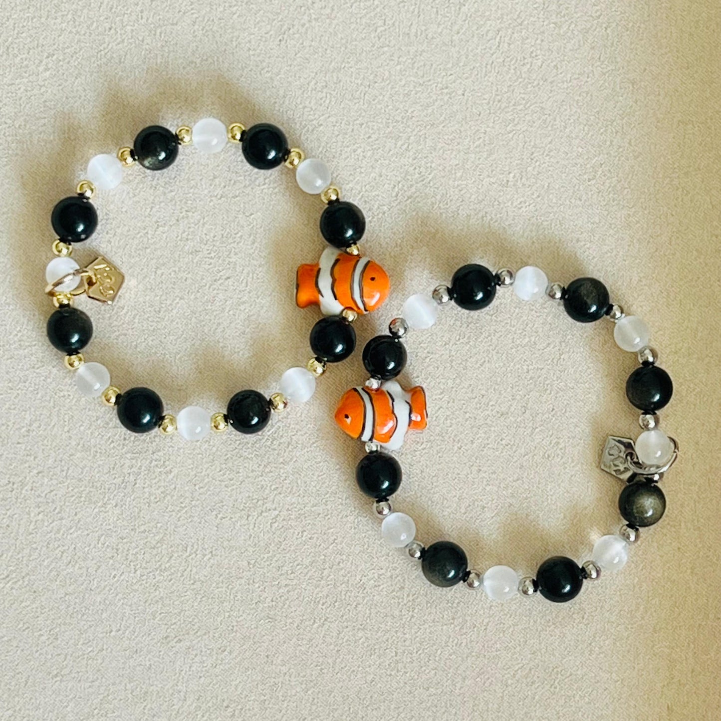 Gold Sheen Obsidian & Selenite Courageous Clownfish Bracelet