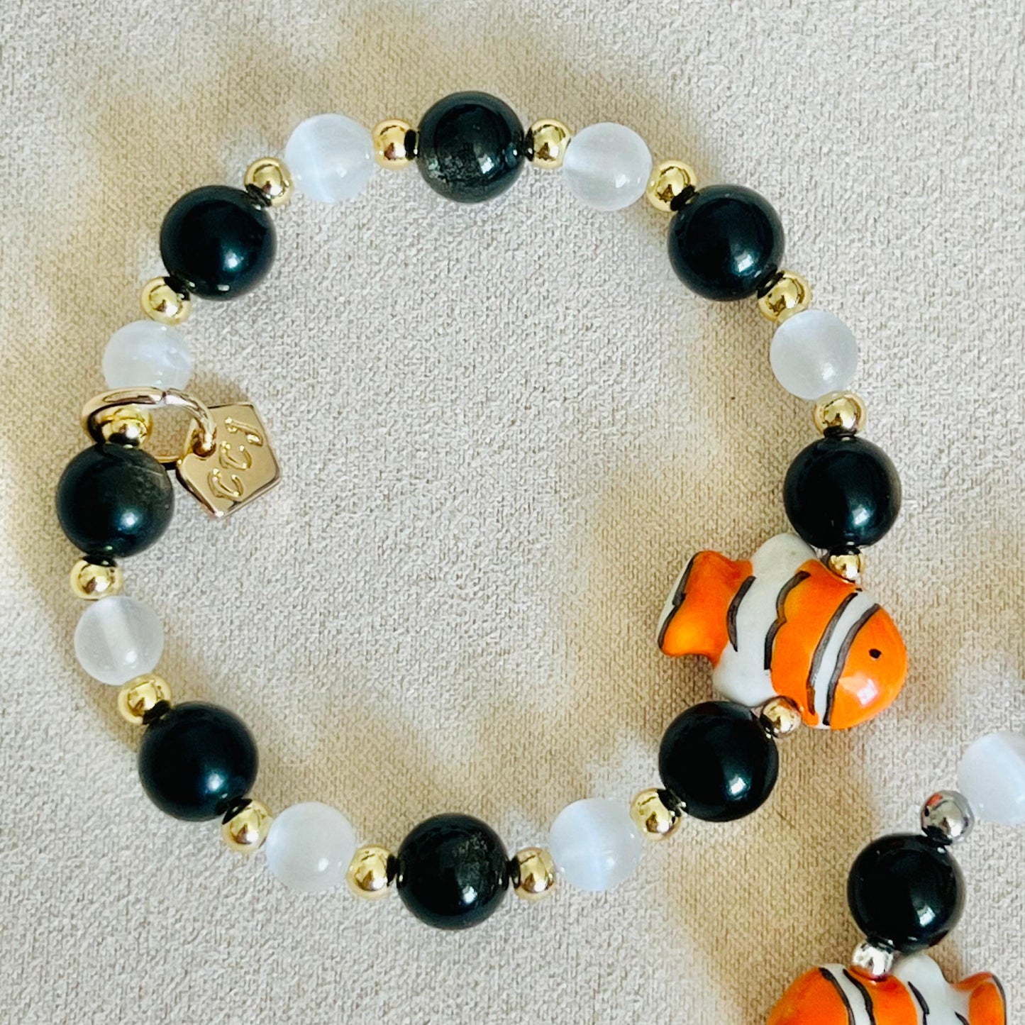 Gold Sheen Obsidian & Selenite Courageous Clownfish Bracelet