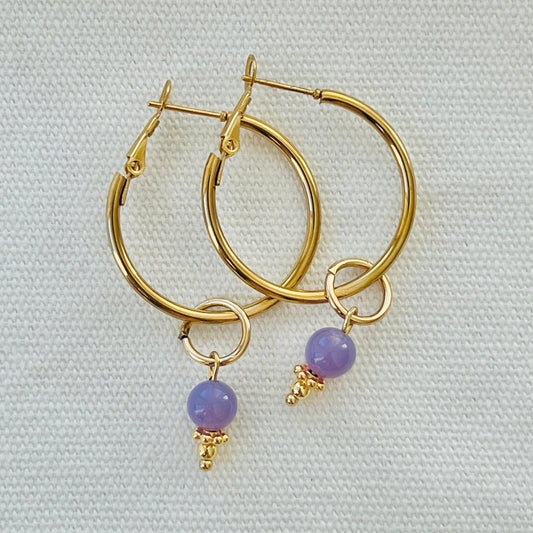 Lavender Moon Quartz Hoop Earrings