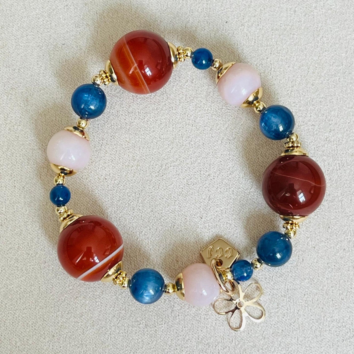 Carnelian, Pink Opal & Blue Kyanite Bracelet GHW