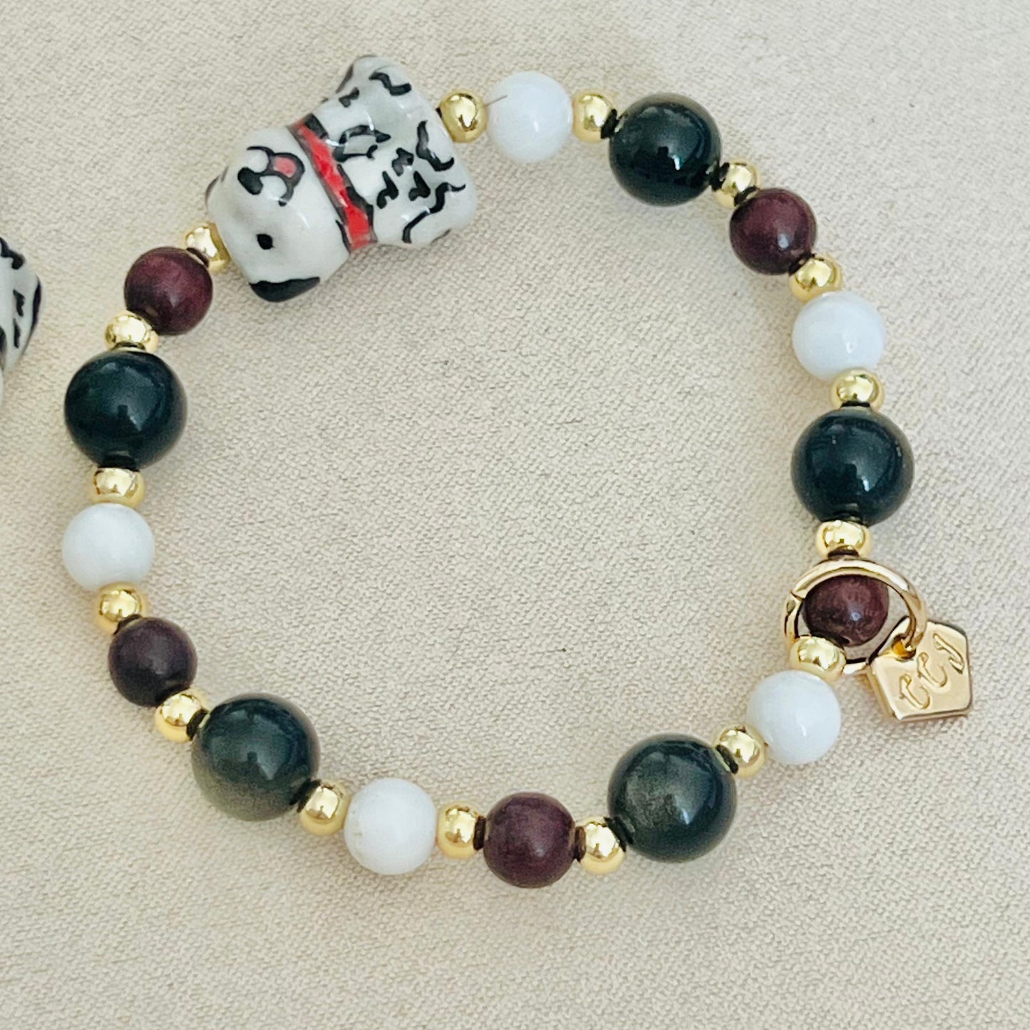 Coral, Obsidian & Sandalwood Delightful Doggie Bracelet