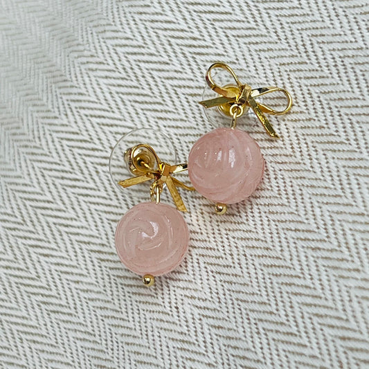 Rose Quartz Ribbon Earrings