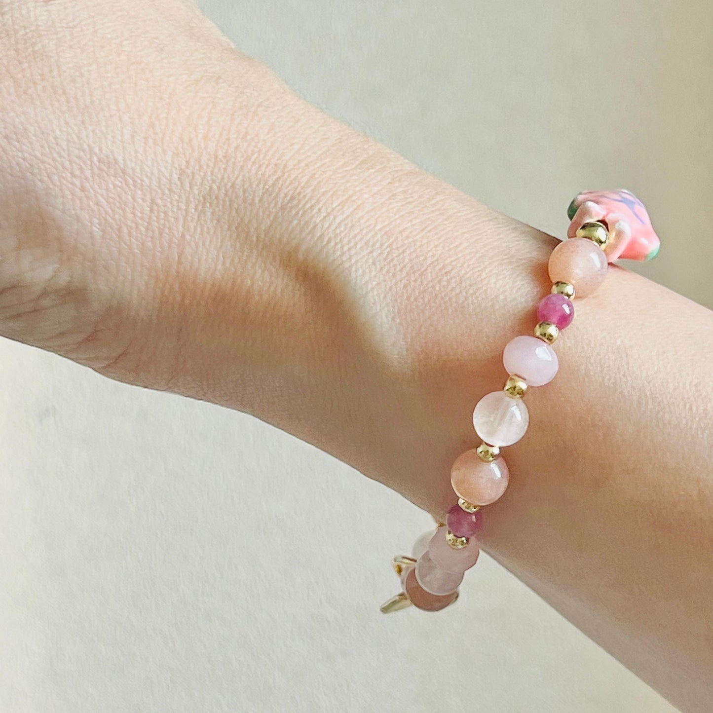 Morganite, Pink Tourmaline, Rose Quartz & Sunstone Rose Koi Bracelet