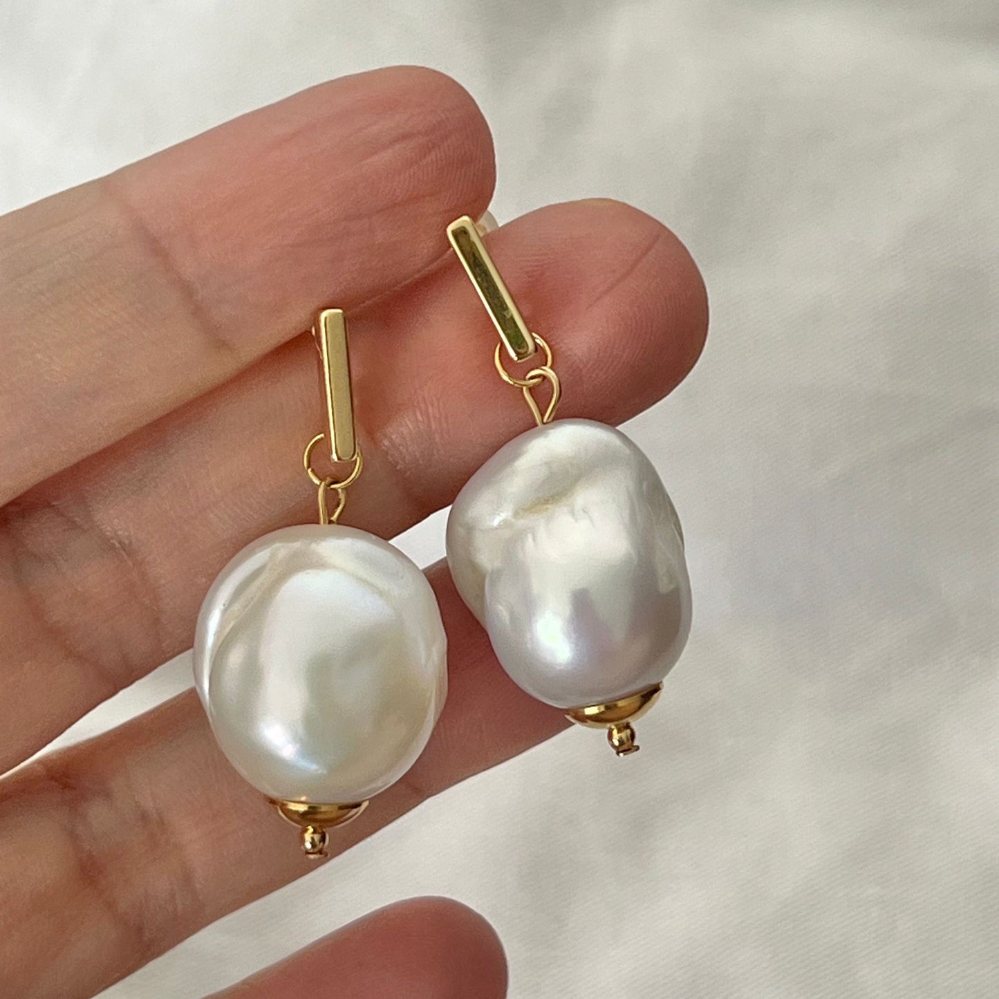 Puffy Baroque Pearl Earrings GHW