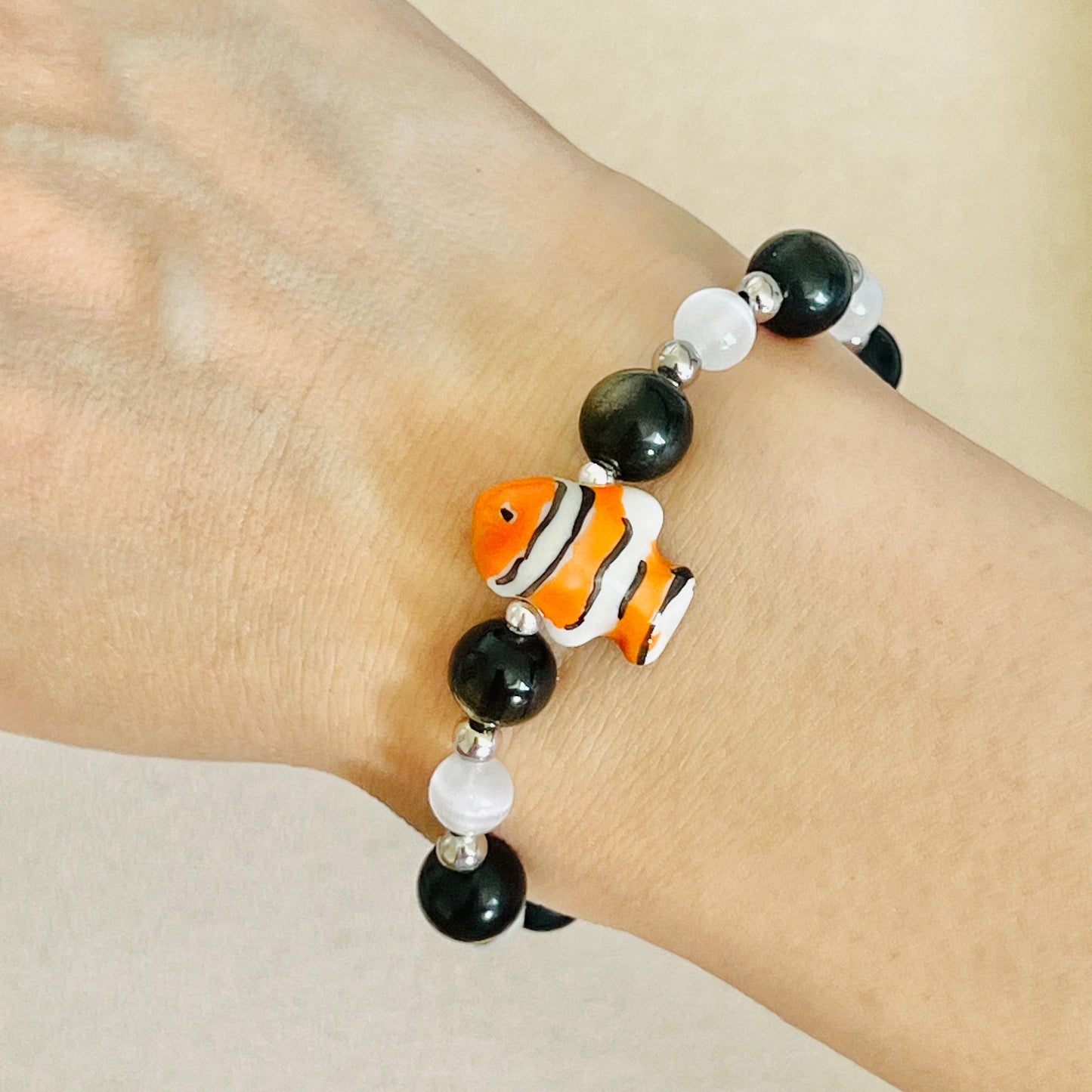 Gold Sheen Obsidian & Selenite Courageous Clownfish Bracelet