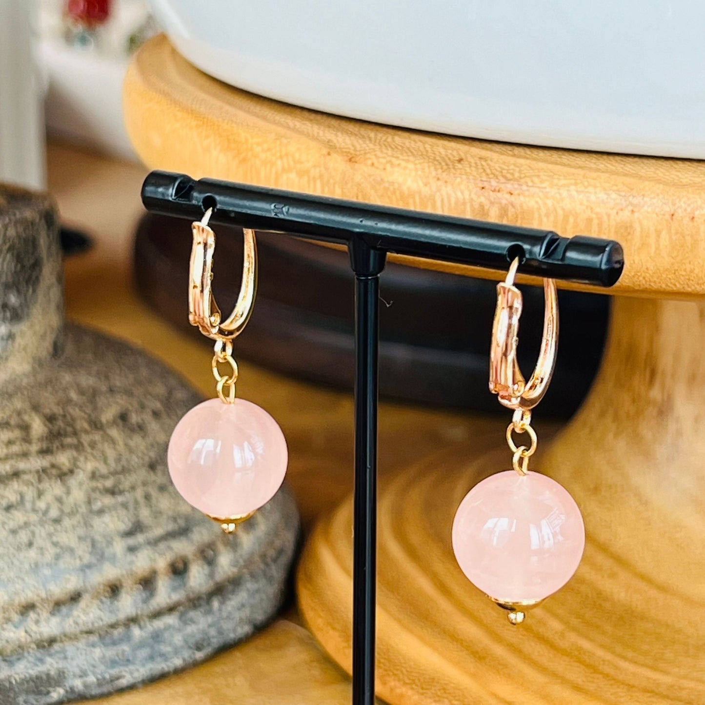 Peach Magadascar Rose Quartz Earrings