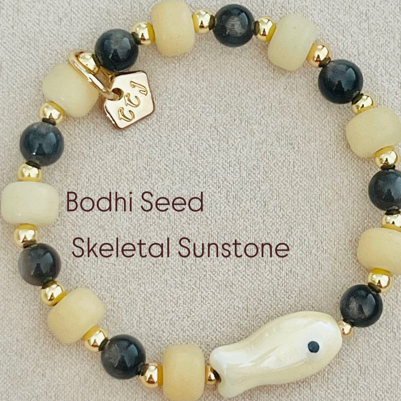 Bodhi Seed & Skeletal Sunstone Money Fish Bracelet 🐟