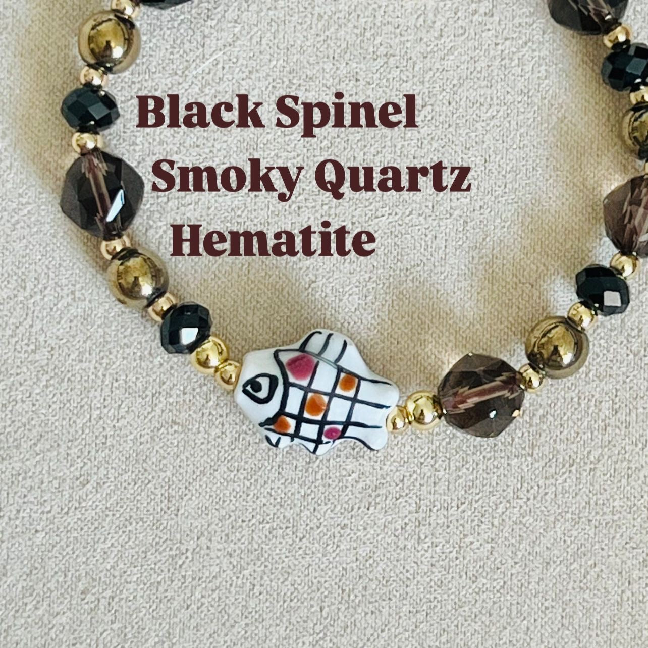 Black Spinel, Hematite & Smoky Quartz Chocolate Koi Bracelet