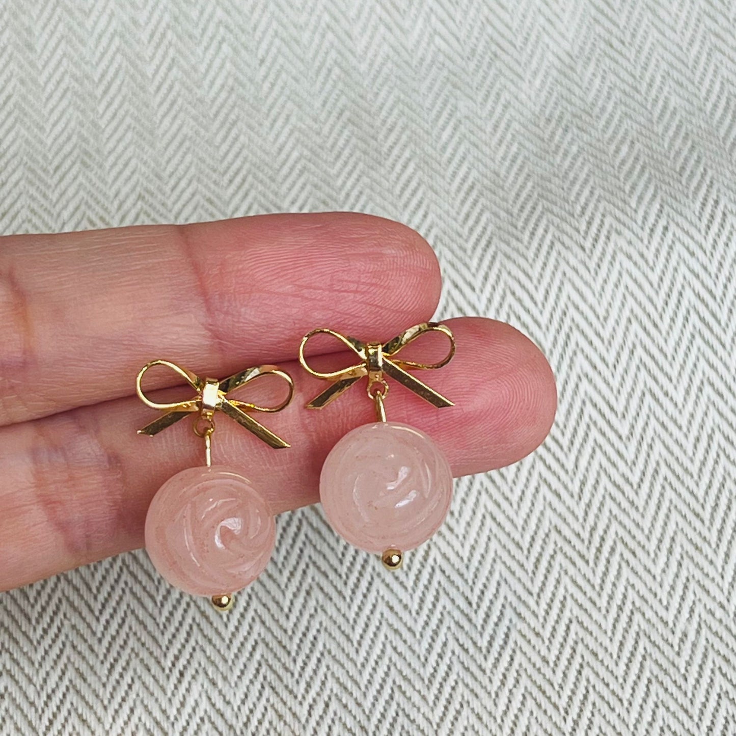 Rose Quartz Ribbon Earrings