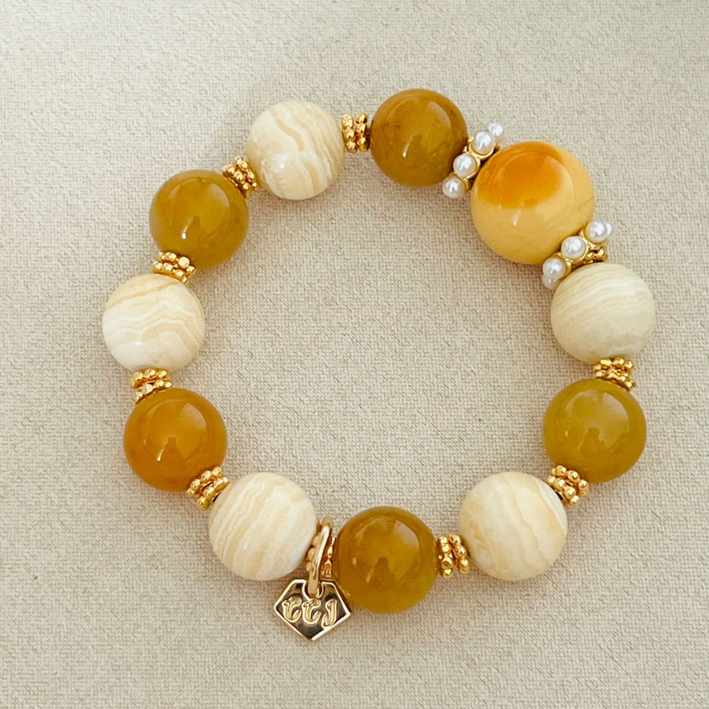 Burmese Yellow Agate, Yellow Calcite & Golden Jade  Bracelet