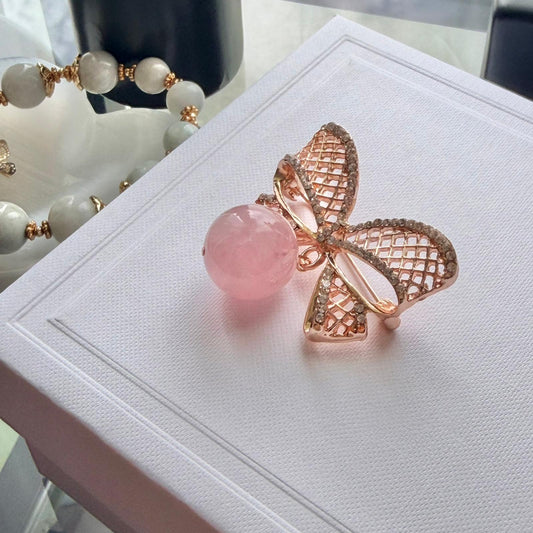 Madagascar Rose Quartz Ribbon Brooch