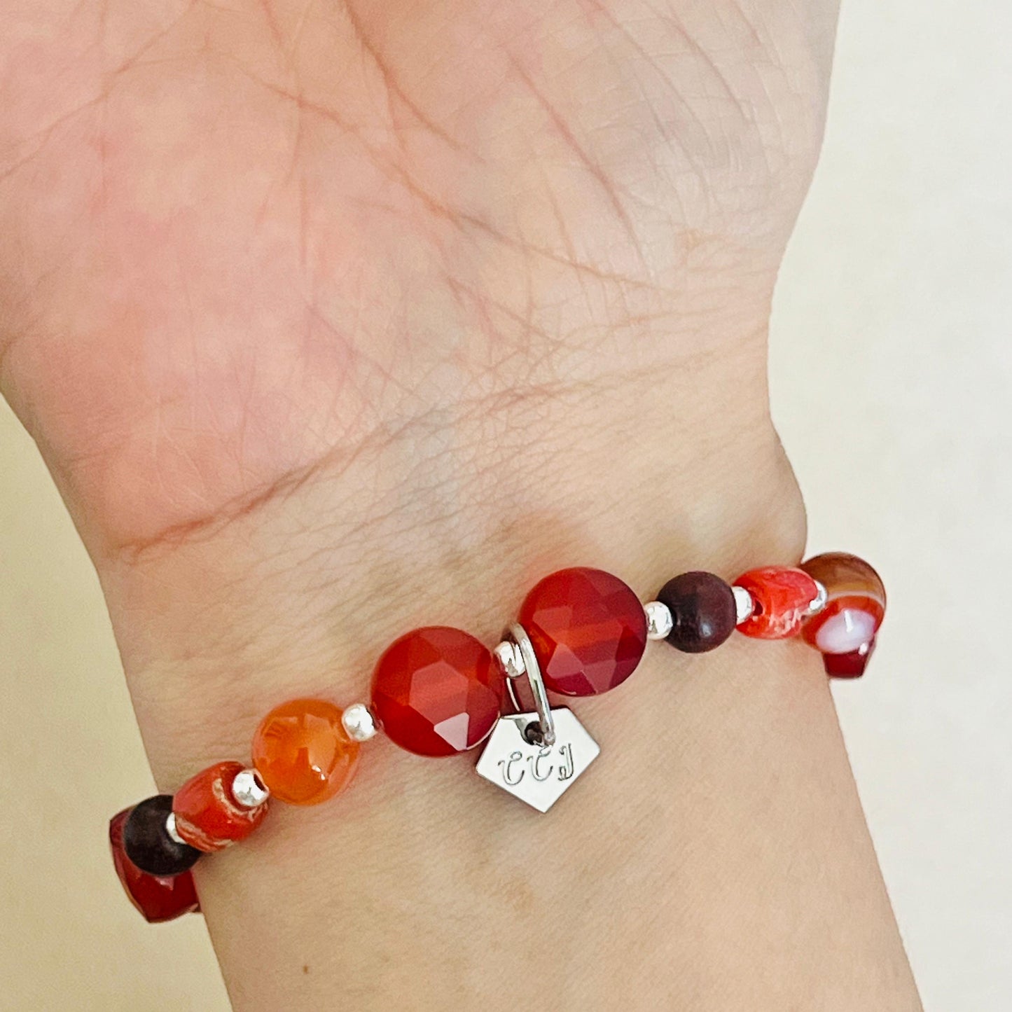 Carnelian, Coral, Red Agate & Sandalwood Angbao Koi Bracelet