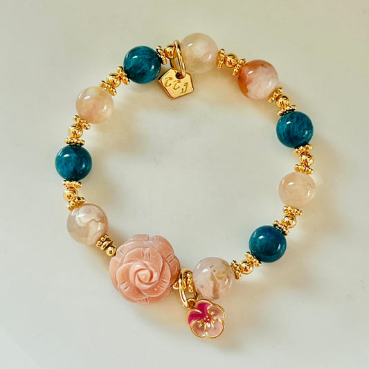 Blue Apatite & Sakura Agate Bracelet