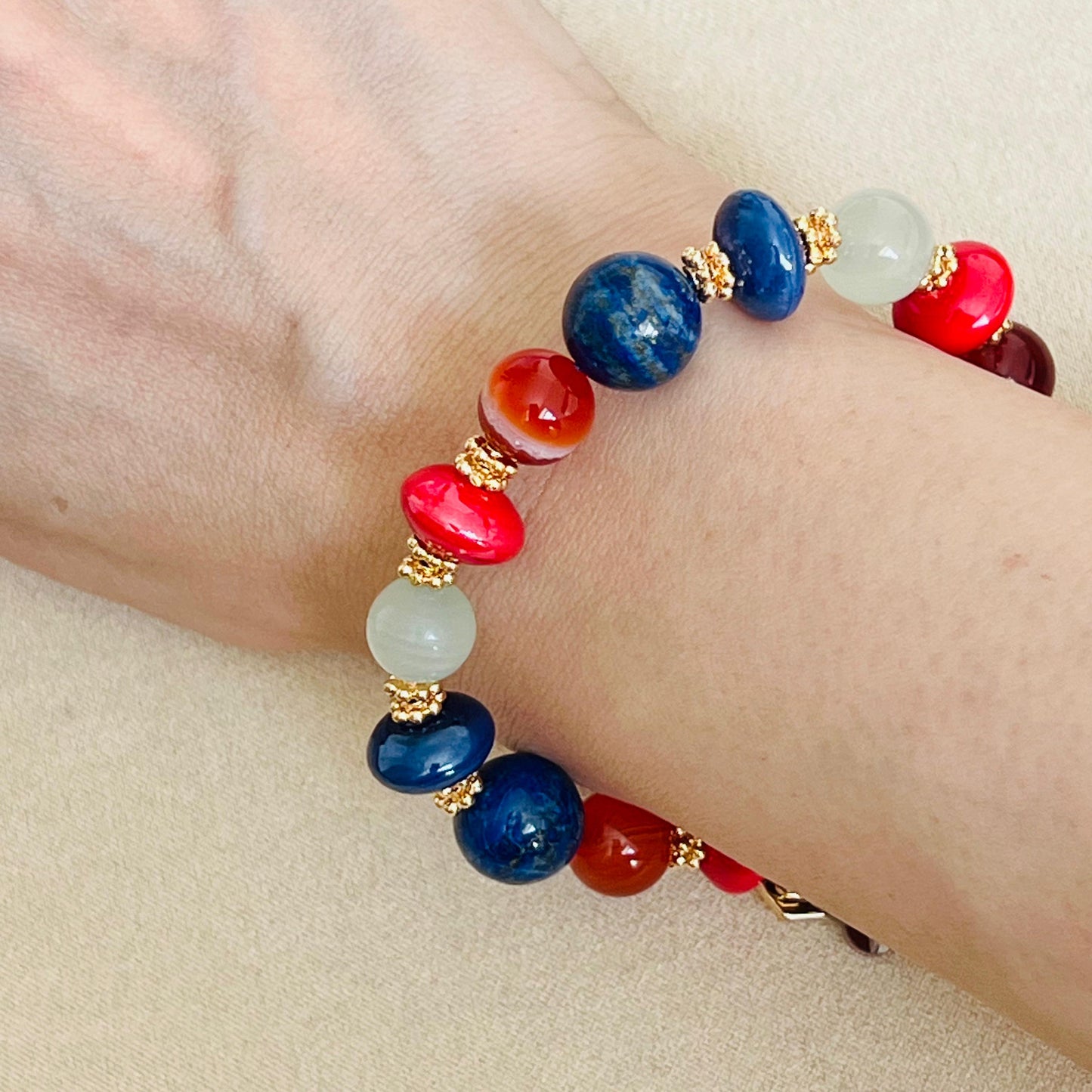 Calcite, Carnelian & Lapis Lazuli Love❤️ Bracelet