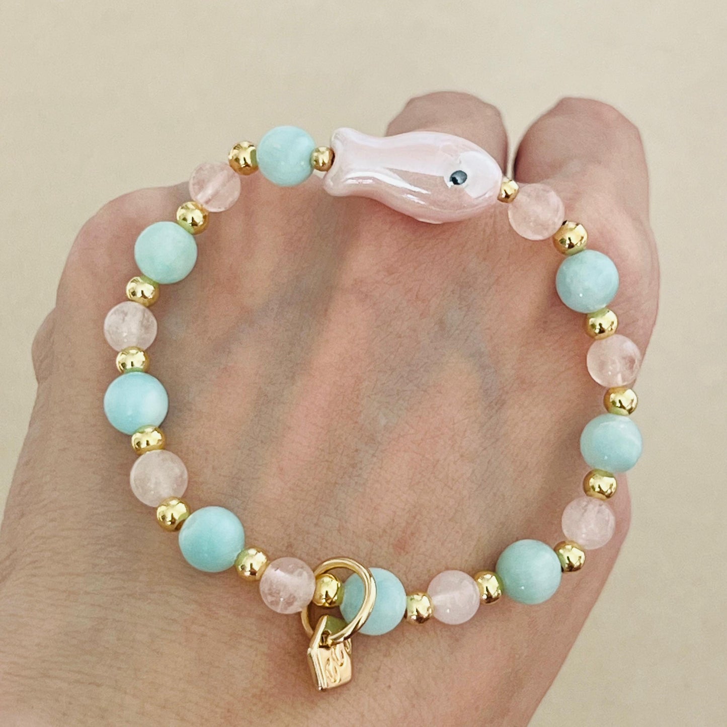 Hemimorphite & Morganite Money Fish Bracelet 🐟