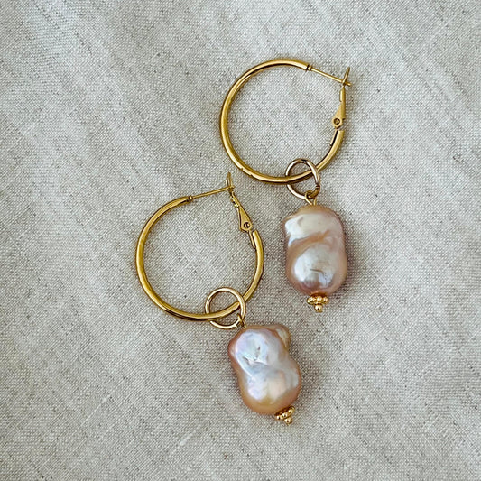 Baroque Pearl Hoop Earrings
