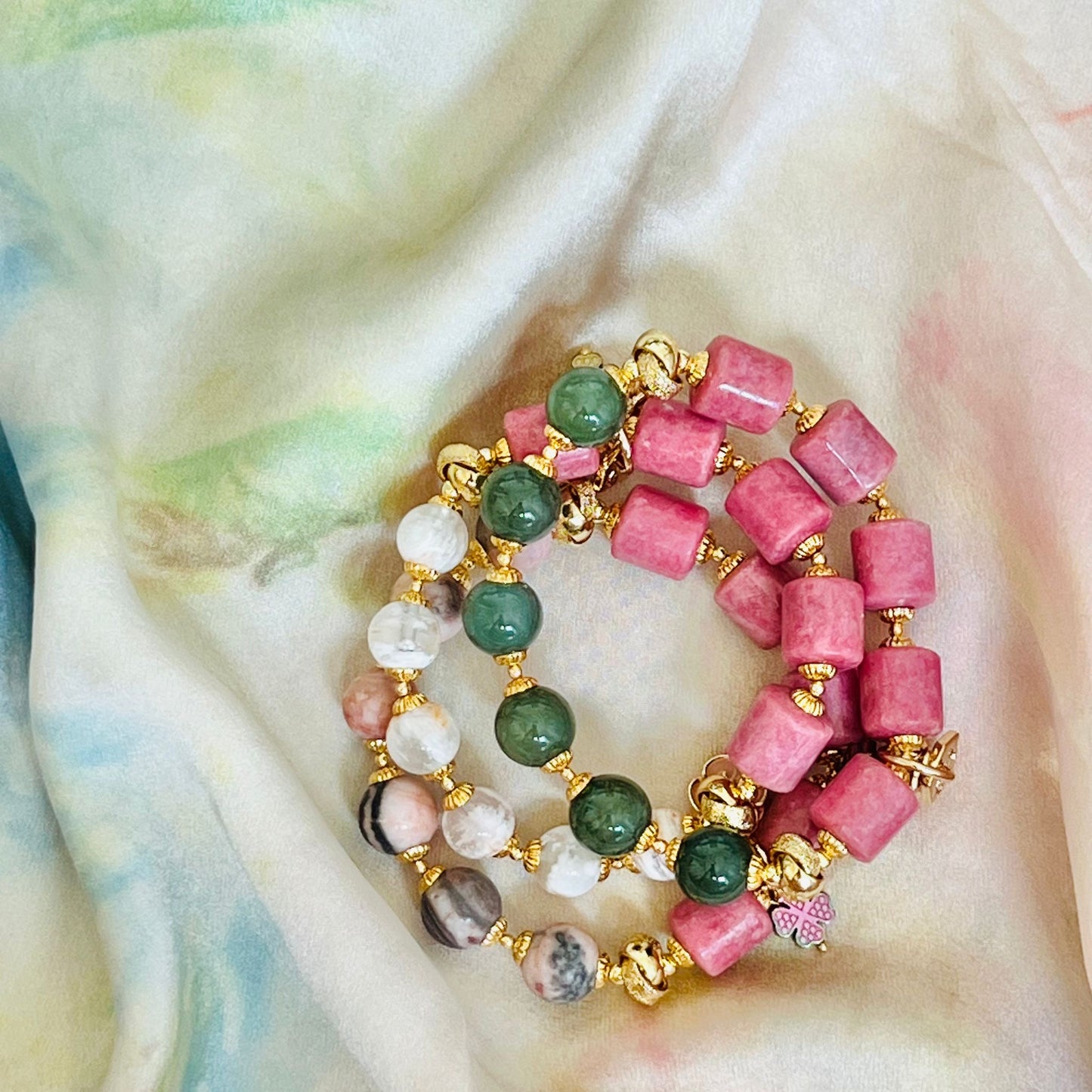 Candy Rhodonite & Olive Jade Bracelet