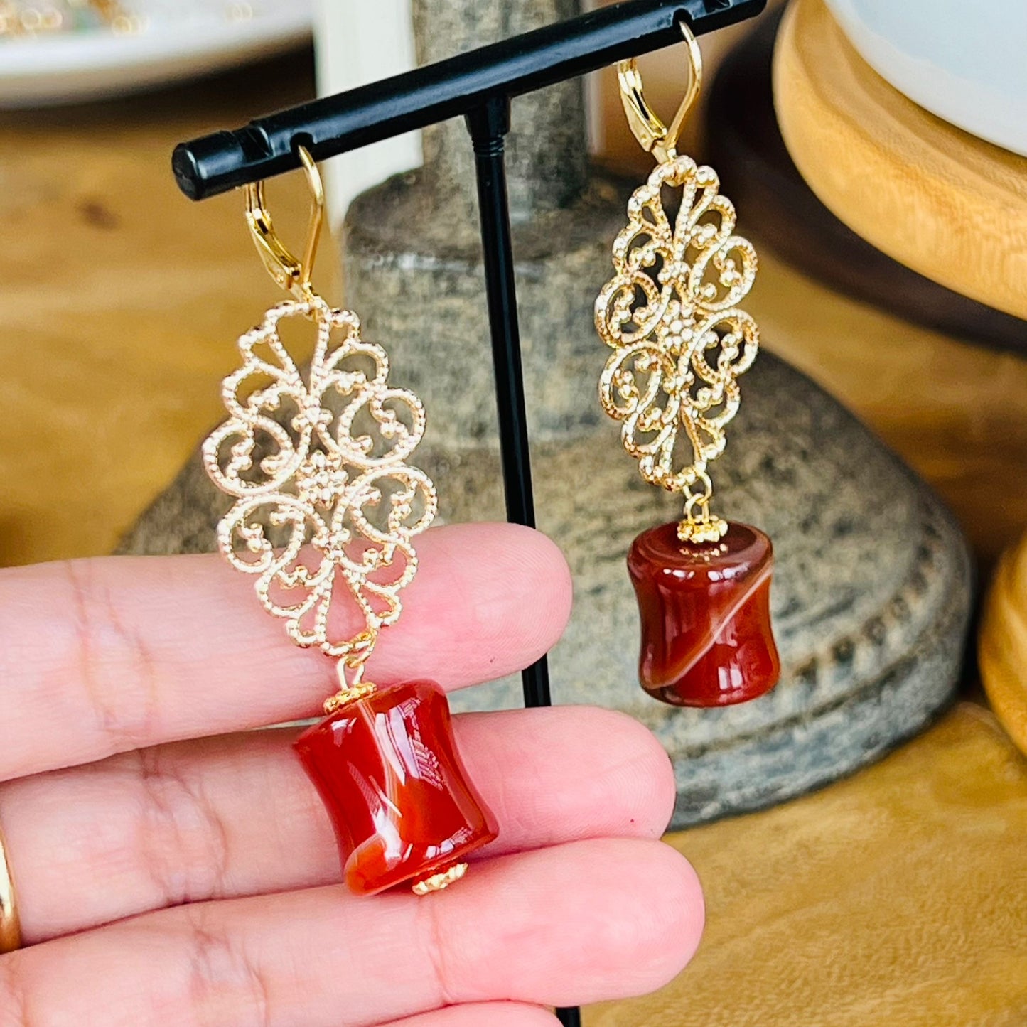 Filigree Carnelian Earrings