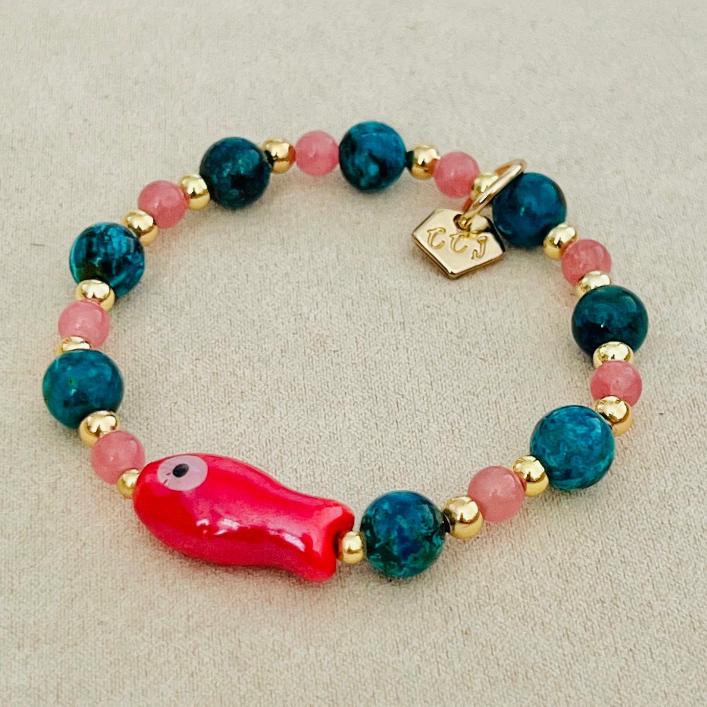 Rhodochrosite & Turquoise Money Fish Bracelet 🐟