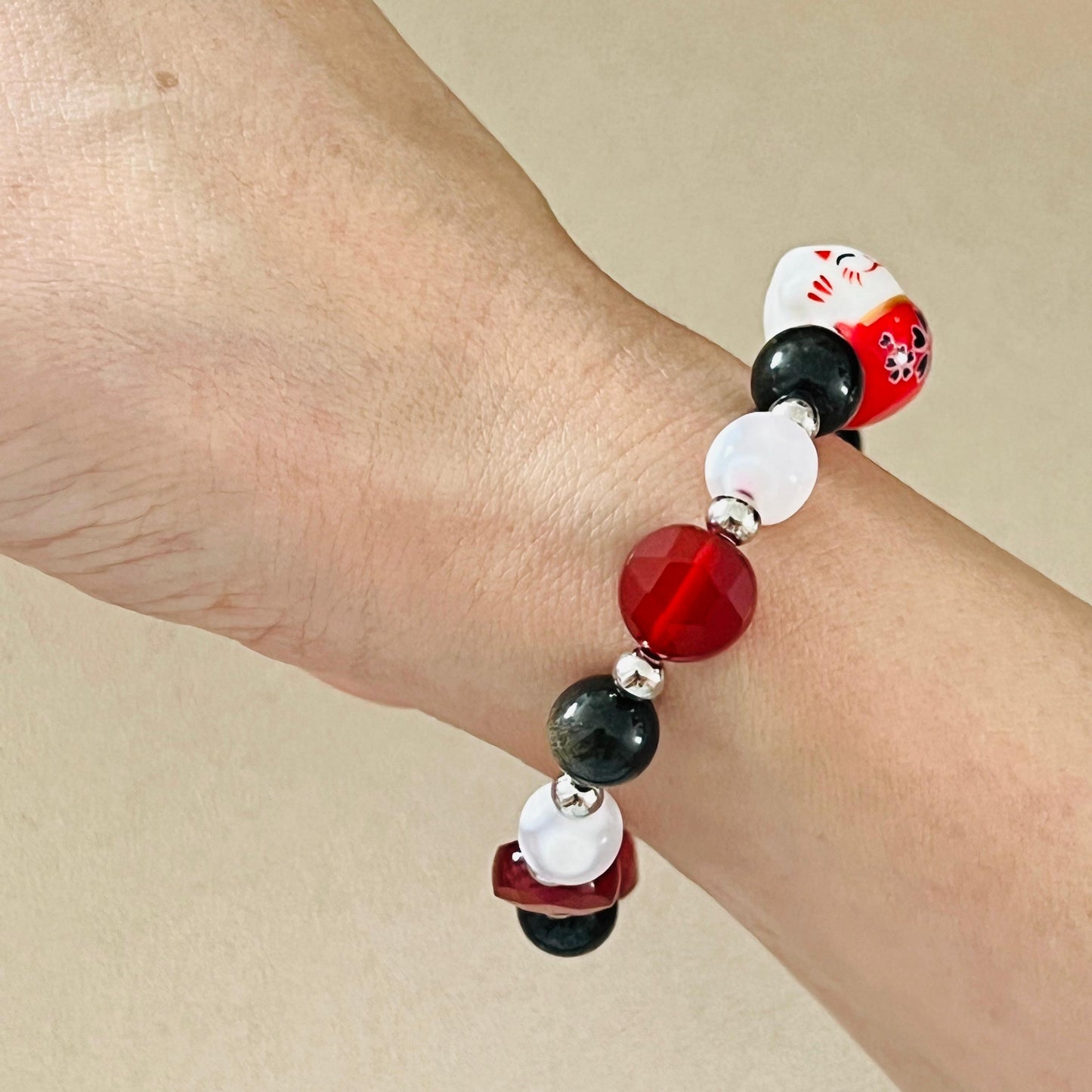 Gold Sheen Obsidian, Red Agate & Snowflake Agate Money Kitty Bracelet