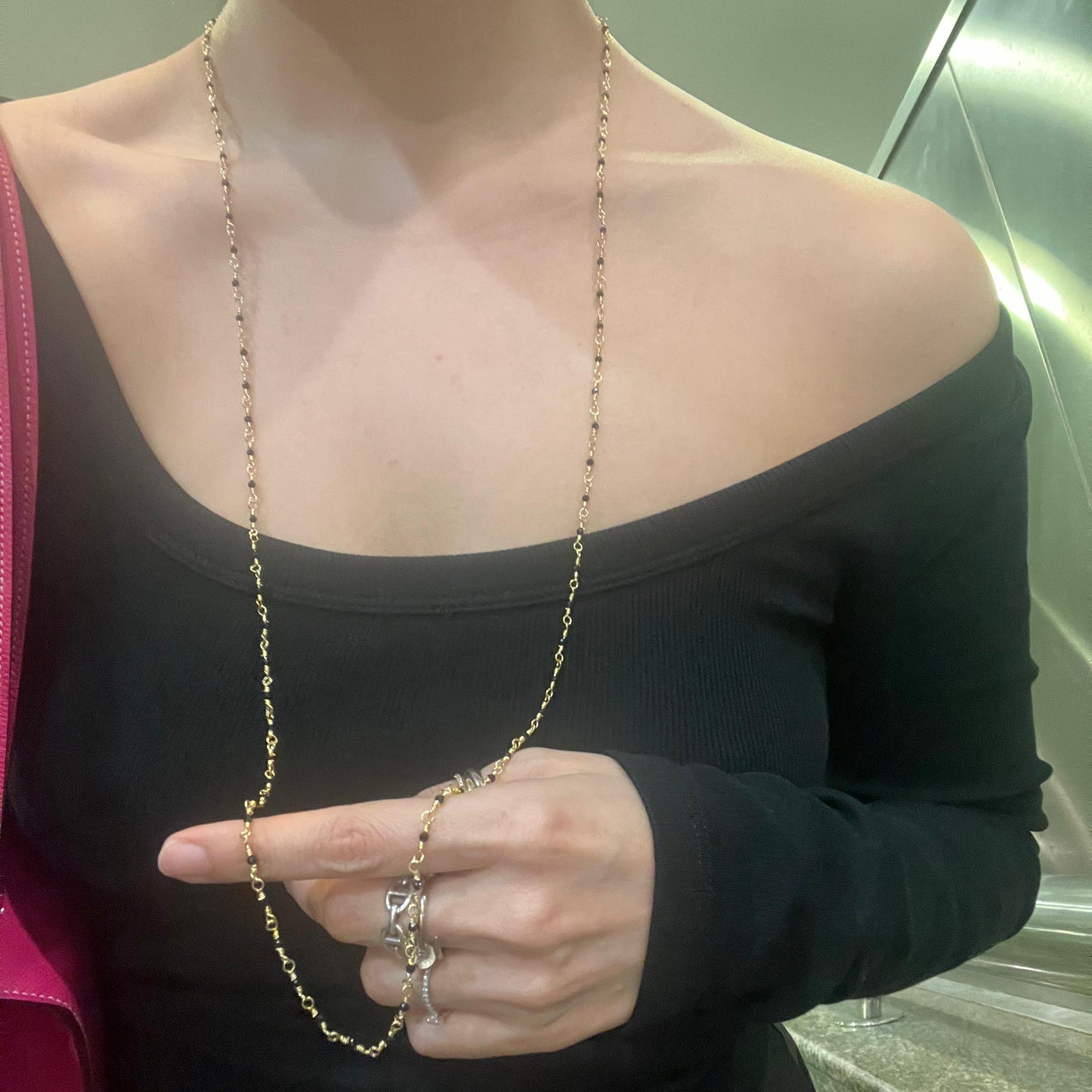 Black Spinel Long Necklace