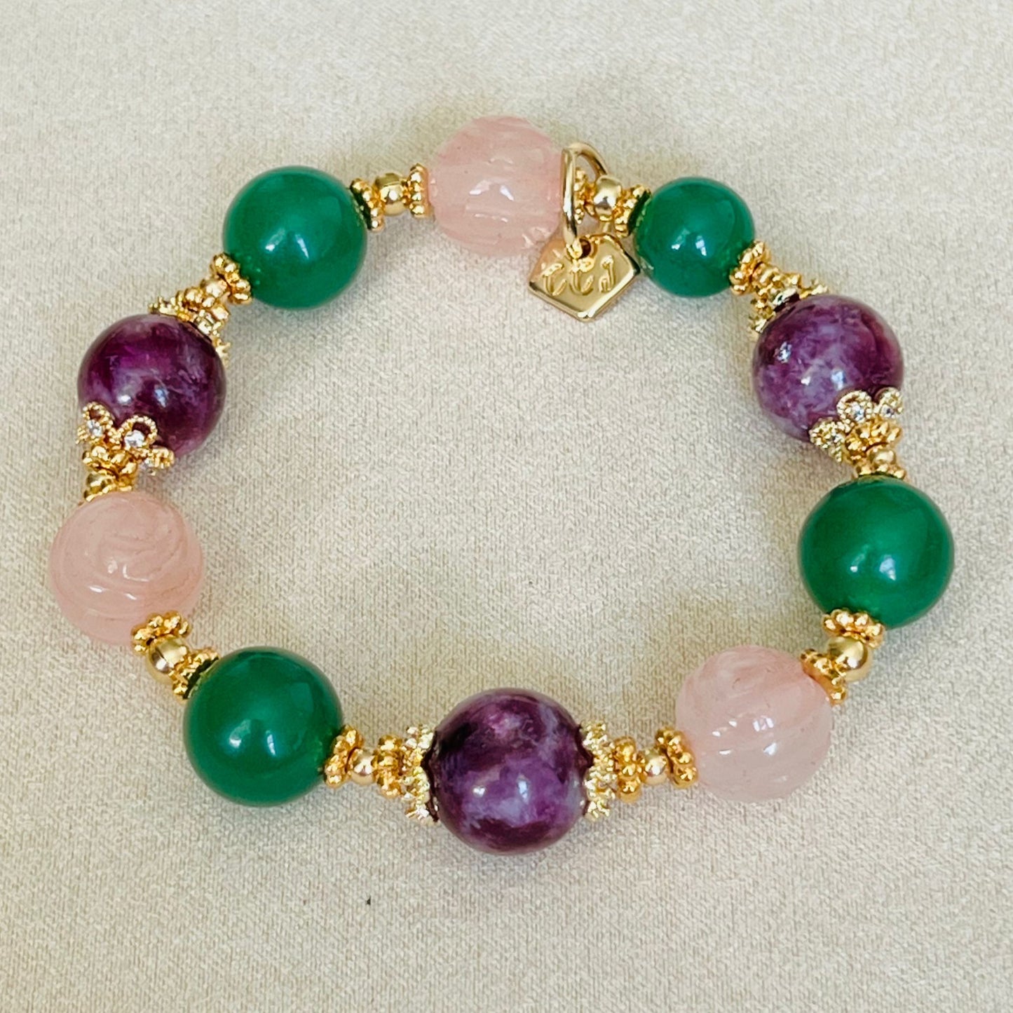 Purple Mica, Green Aventurine & Rose Quartz Bracelet