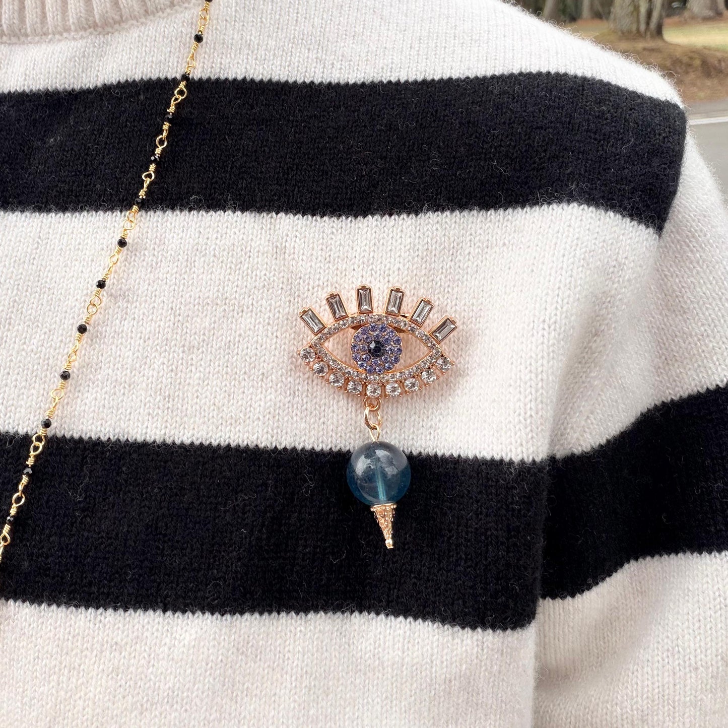 Peacock Aquamarine Evil Eye Brooch