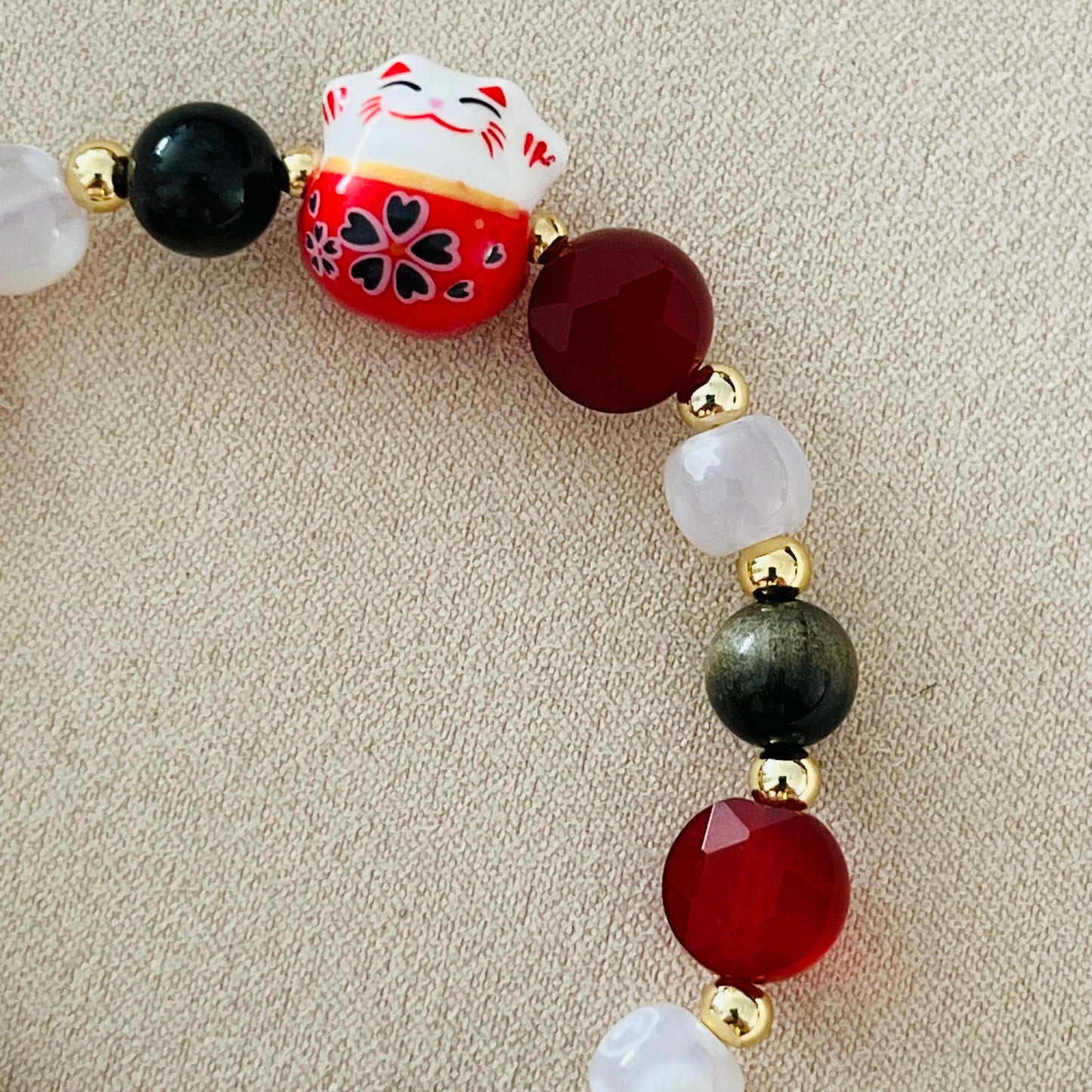 Gold Sheen Obsidian, Red Agate & Snowflake Agate Money Kitty Bracelet