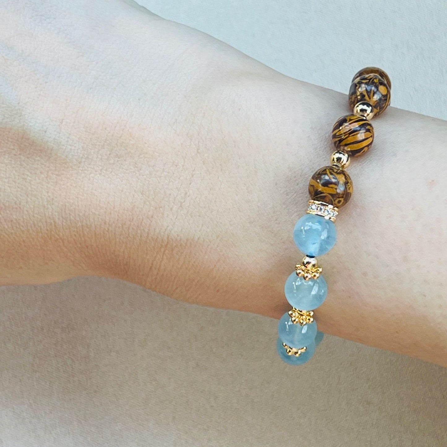 Aquamarine & Elephant Skin Jasper Baby Bracelet